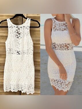 Sabo Skirt High Neck Crochet Lace Mini Dress Size Small Off White